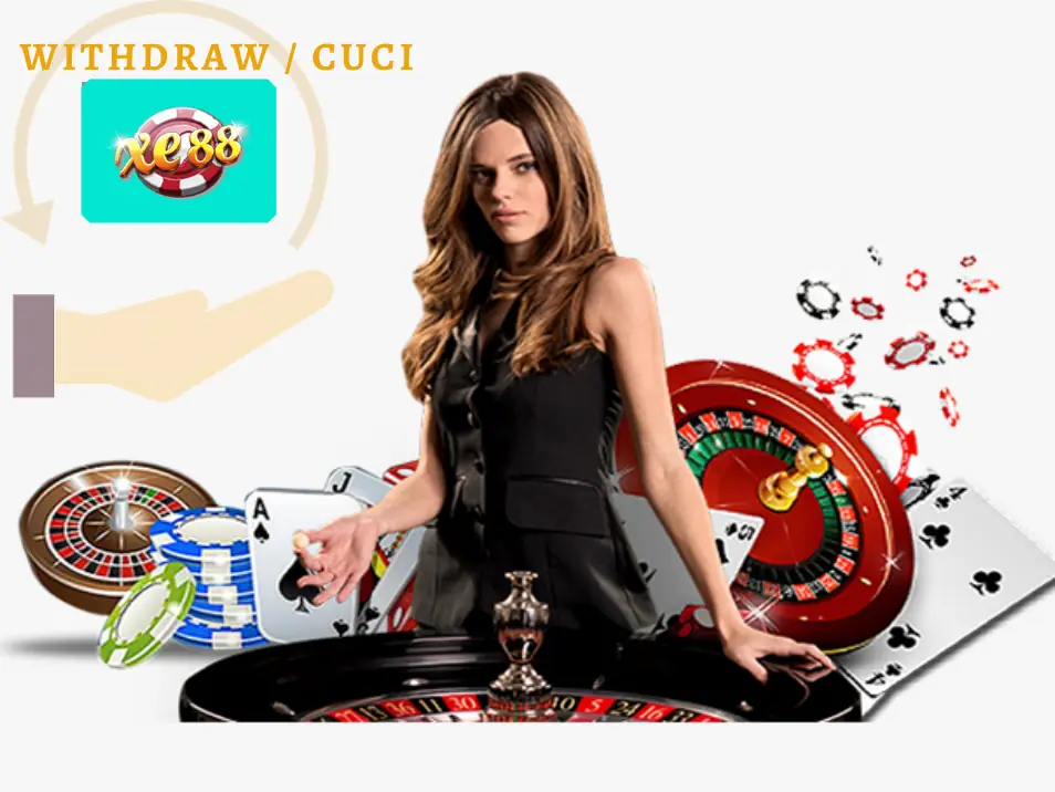 XE88 withdraw and CUCI poster with a croupier at a roulette wheel